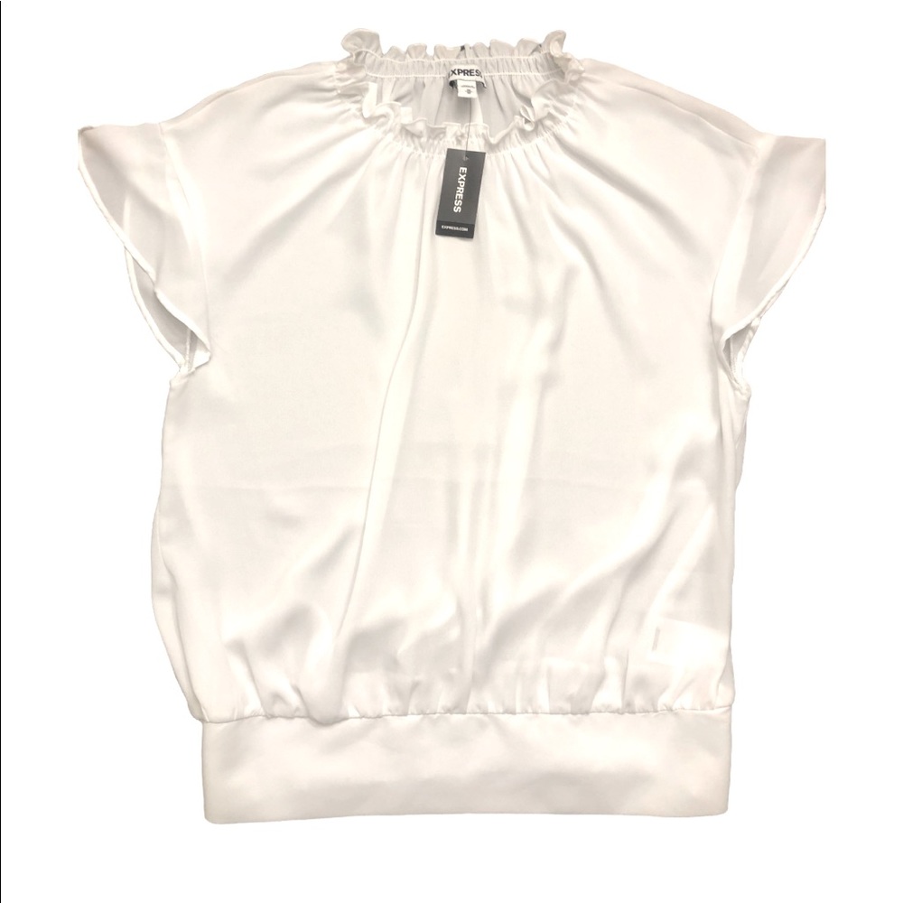 EXPRESS Pretty & Feminine Mock Neck Flutter Sleeve & Banded Waist Top SZ M